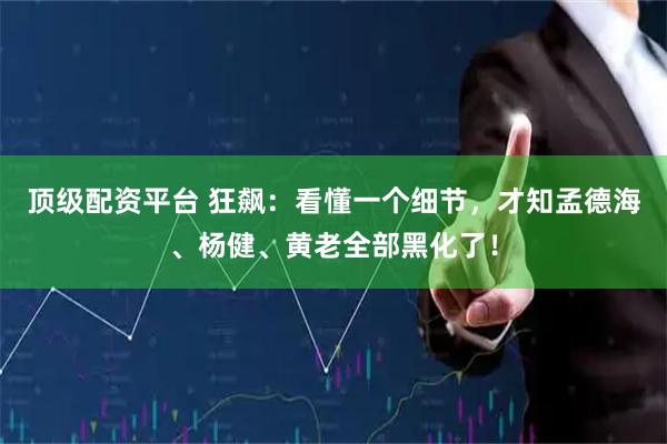 顶级配资平台 狂飙：看懂一个细节，才知孟德海、杨健、黄老全部黑化了！